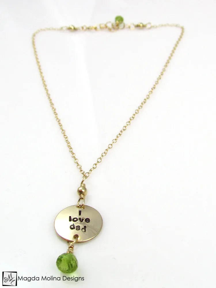 WHOLESALE - Mini Goddess (children) "i love mom/dad" Necklace With Peridot Gems