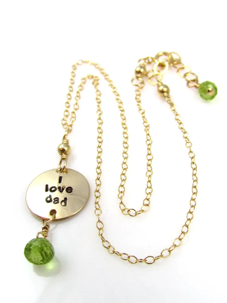 WHOLESALE - Mini Goddess (children) "i love mom/dad" Necklace With Peridot Gems