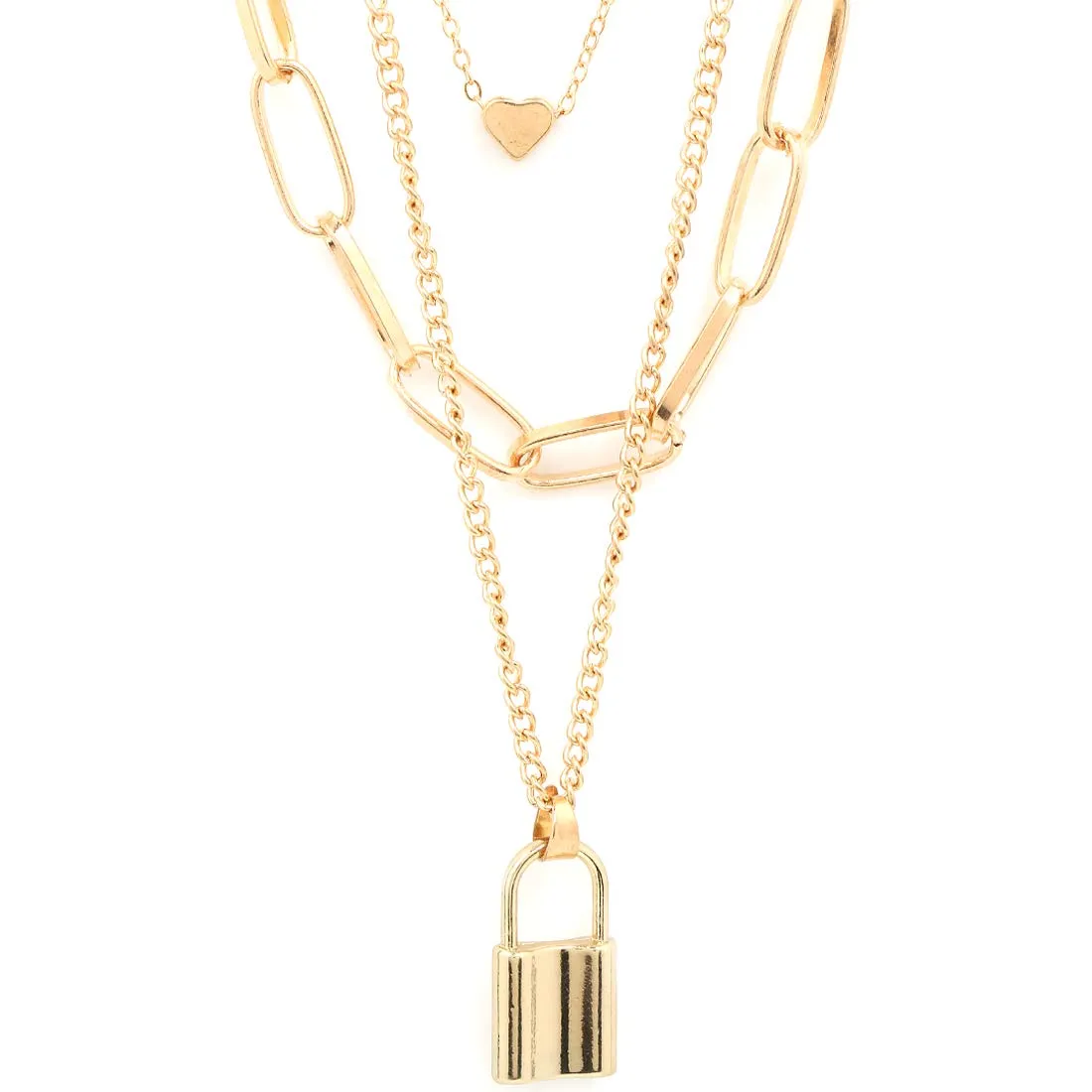 Yellow Chimes Layered Necklace for Women Chain Choker Necklace Gold-Plated Western Key Heat Locket Multi layered Chain Necklace for Women and Girls