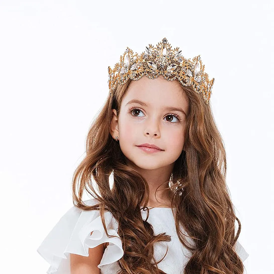 Yellow Chimes Tiara for Women and Girls Gold Plated Crown for Women White Crystal Studded Bridal Wedding Crown Tiaras for Women and Girls Gift For Women & Girls