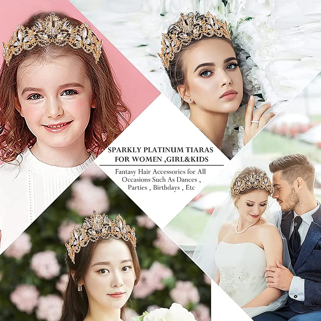 Yellow Chimes Tiara for Women and Girls Gold Plated Crown for Women White Crystal Studded Bridal Wedding Crown Tiaras for Women and Girls Gift For Women & Girls
