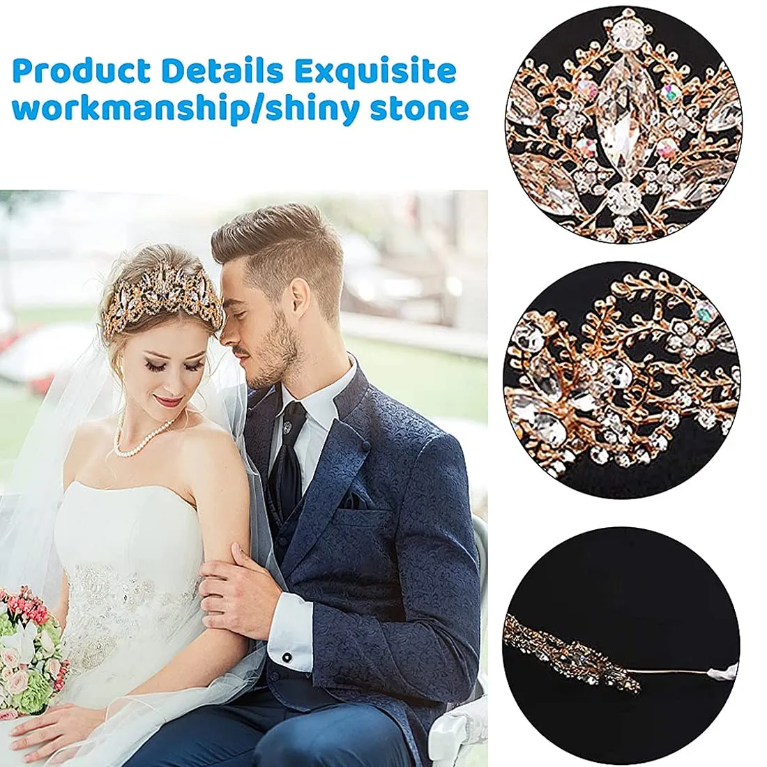 Yellow Chimes Tiara for Women and Girls Gold Plated Crown for Women White Crystal Studded Bridal Wedding Crown Tiaras for Women and Girls Gift For Women & Girls