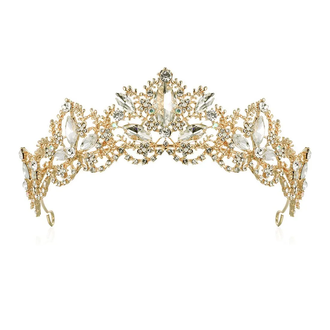 Yellow Chimes Tiara for Women and Girls Gold Plated Crown for Women White Crystal Studded Bridal Wedding Crown Tiaras for Women and Girls Gift For Women & Girls