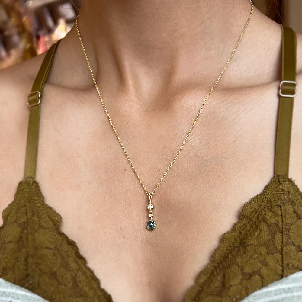Yellow Gold and Blue Montana Sapphire Necklace - "Glacier Elixir"